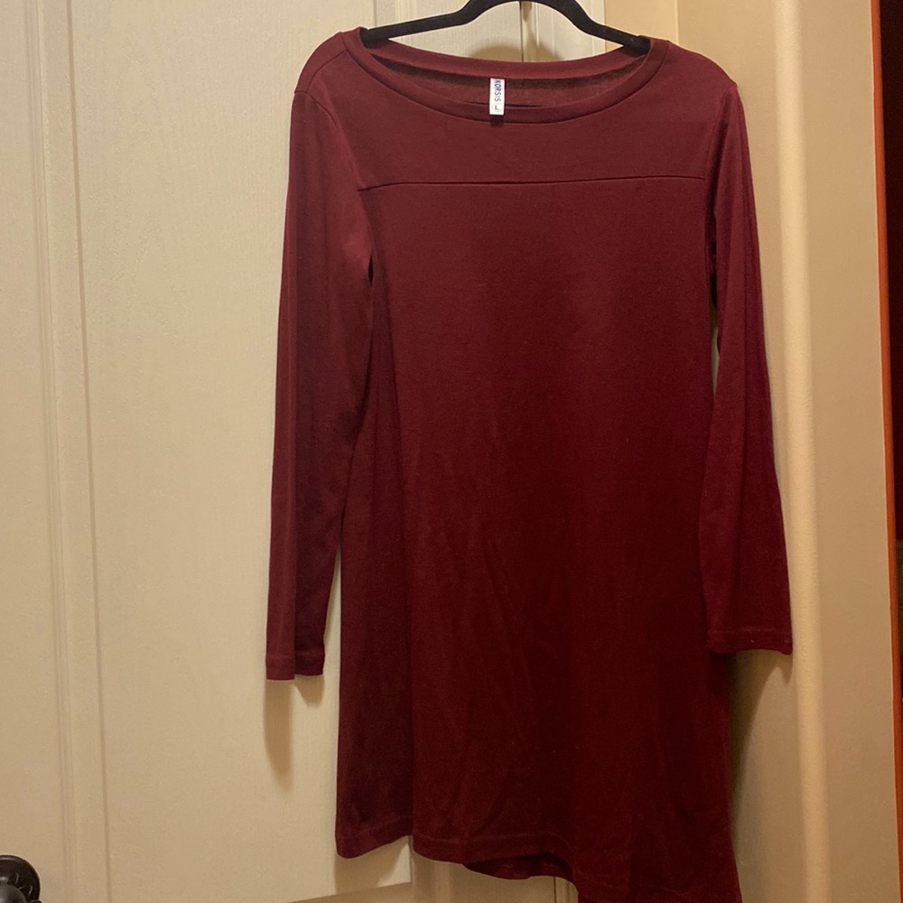 Burgundy dress with buttons on the side